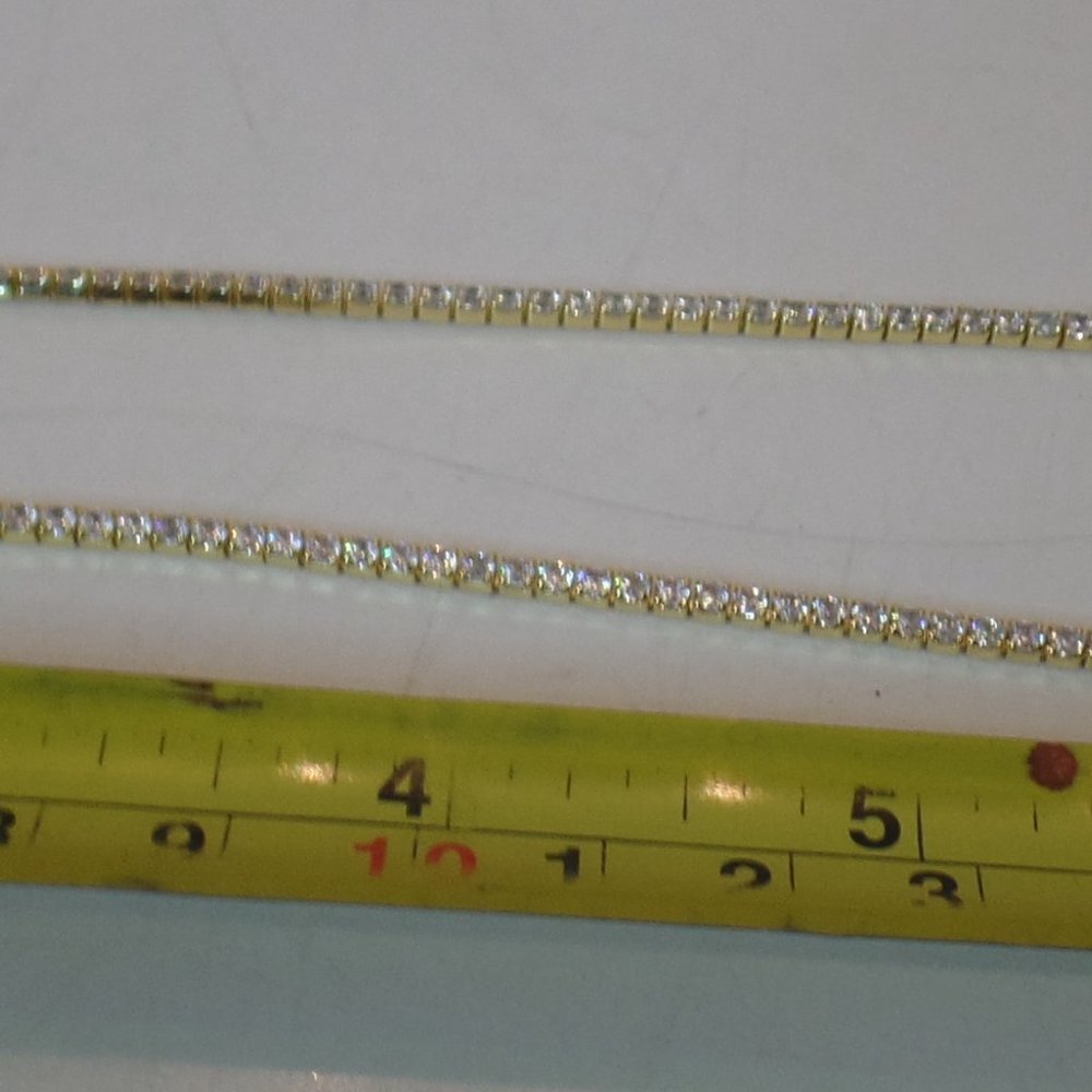 Worn 1X Unbranded Goldtone & CZ Bling Necklace "Y" Adj 15"  Tail  6.5" Beautiful - Picture 8 of 9